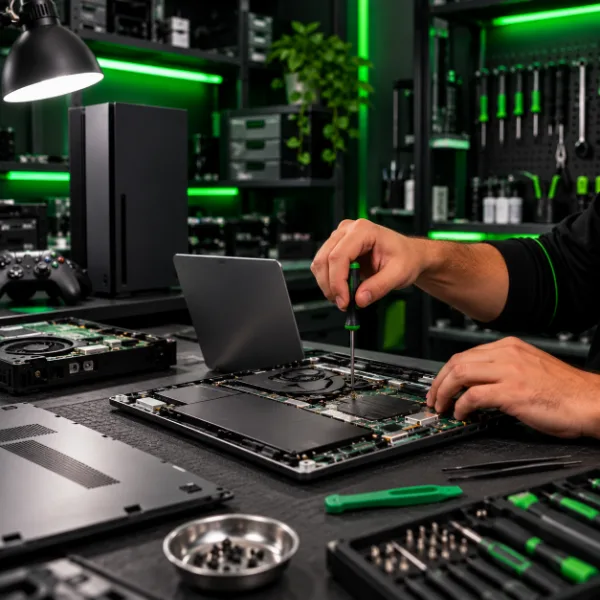 Técnico repara notebook en Techcomputer